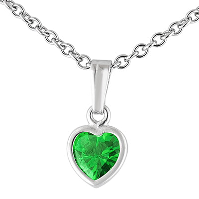 Children May Cubic Zirconia Birthstone Heart Necklace in Sterling Silver