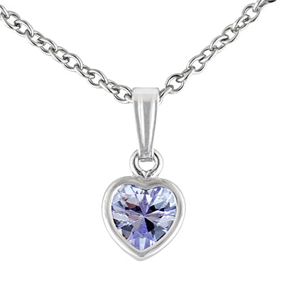 Children June Cubic Zirconia Birthstone Heart Necklace in Sterling Silver