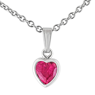 Children July Cubic Zirconia Birthstone Heart Necklace in Sterling Silver