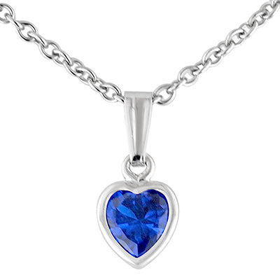 Children September Cubic Zirconia Birthstone Heart Necklace in Sterling Silver