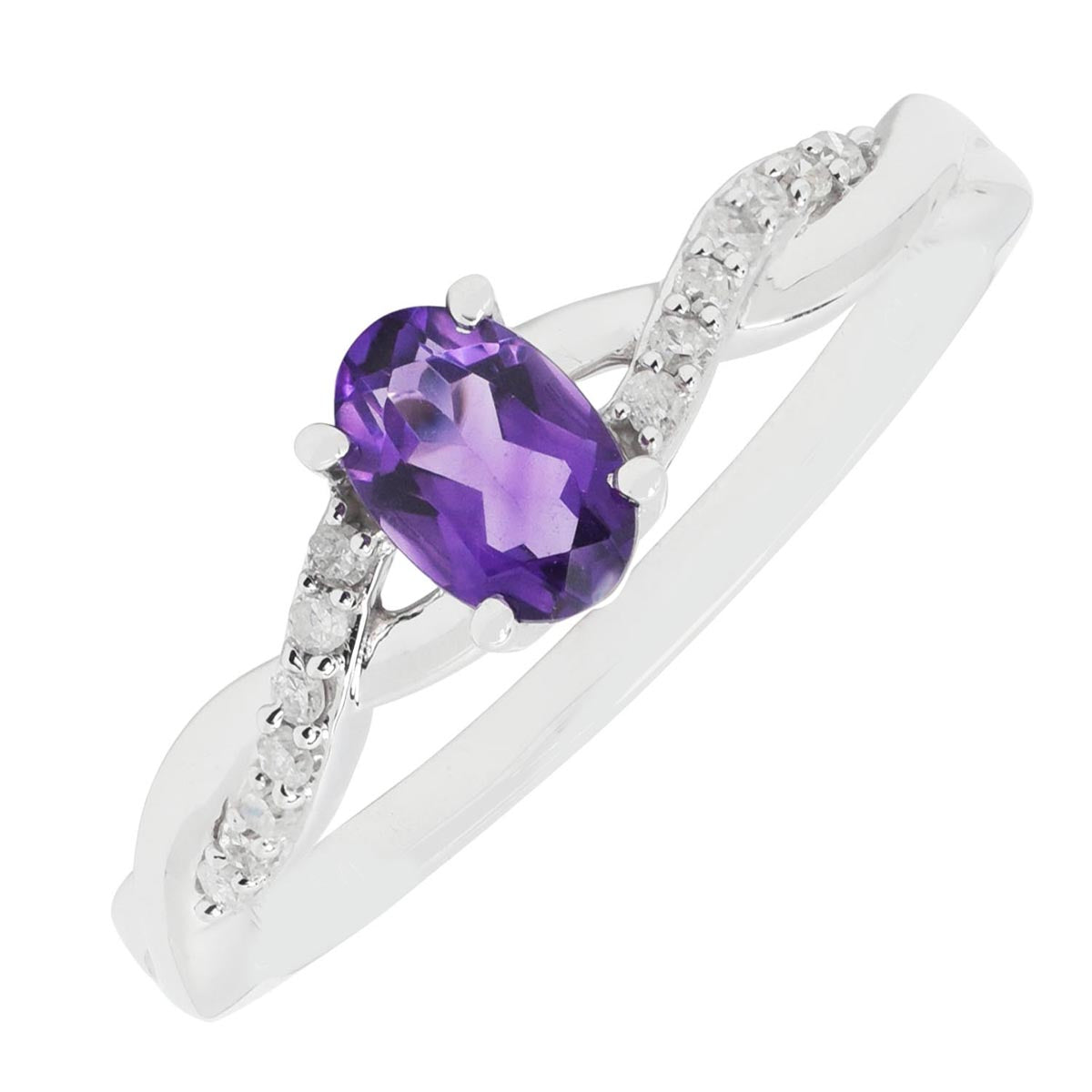 Oval Amethyst Ring in 10kt White Gold with Diamonds (1/10ct tw)