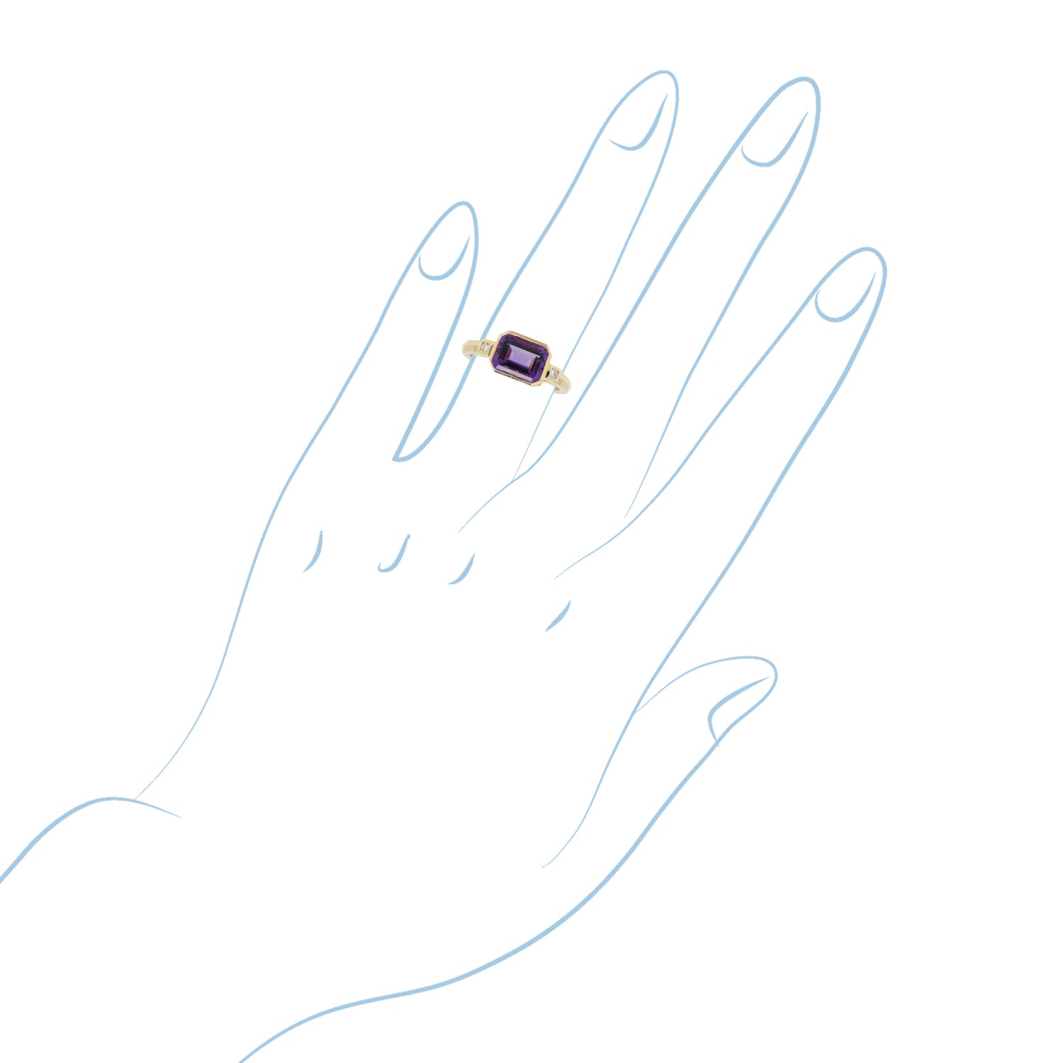 Emerald Cut Amethyst Bezel Ring in 14kt Yellow Gold with Diamonds (1/20ct tw)
