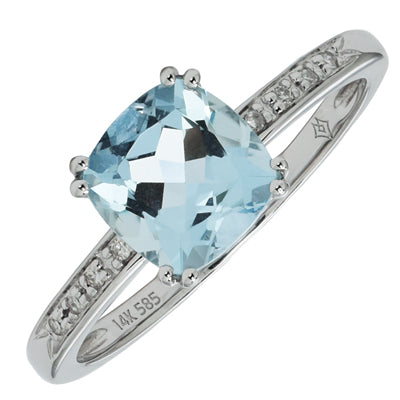 Madison L Cushion Aquamarine Ring in 14kt White Gold with Diamonds (.03ct tw)