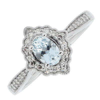 Oval Aquamarine Ring in 10kt White Gold with Diamonds (1/5ct tw)
