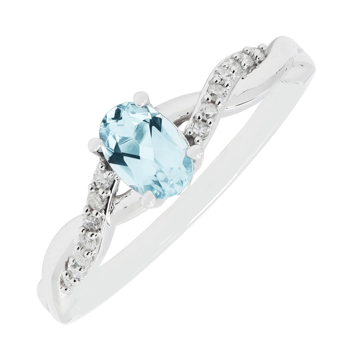Oval Aquamarine Ring in 10kt White Gold with Diamonds (1/10ct tw)