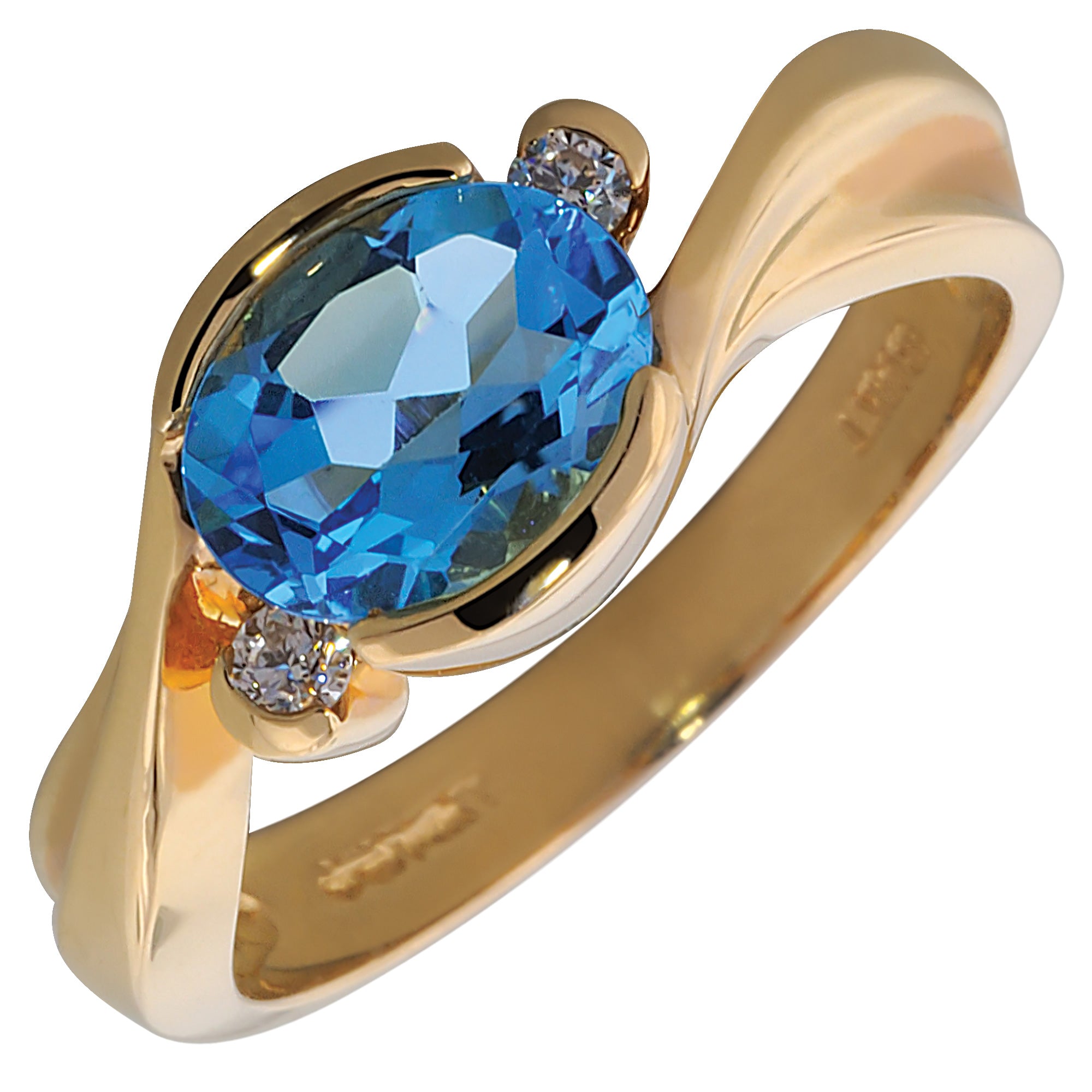Oval Blue Topaz Ring in 14kt Yellow Gold with Diamonds (1/20ct tw)