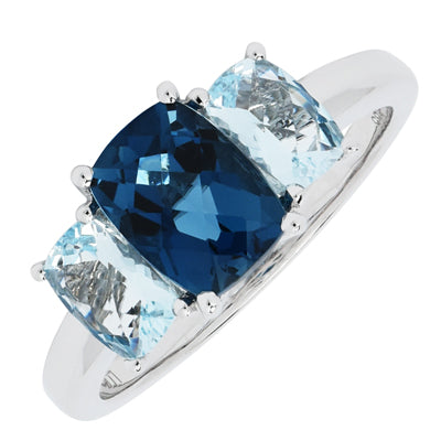 Cushion London and Sky Blue Topaz Ring in 14kt White Gold