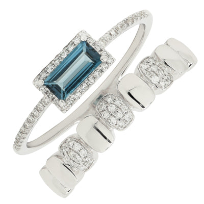 Madison L London Blue Topaz Double Band Fashion Ring with Diamonds in 14kt White Gold (1/5ct tw)