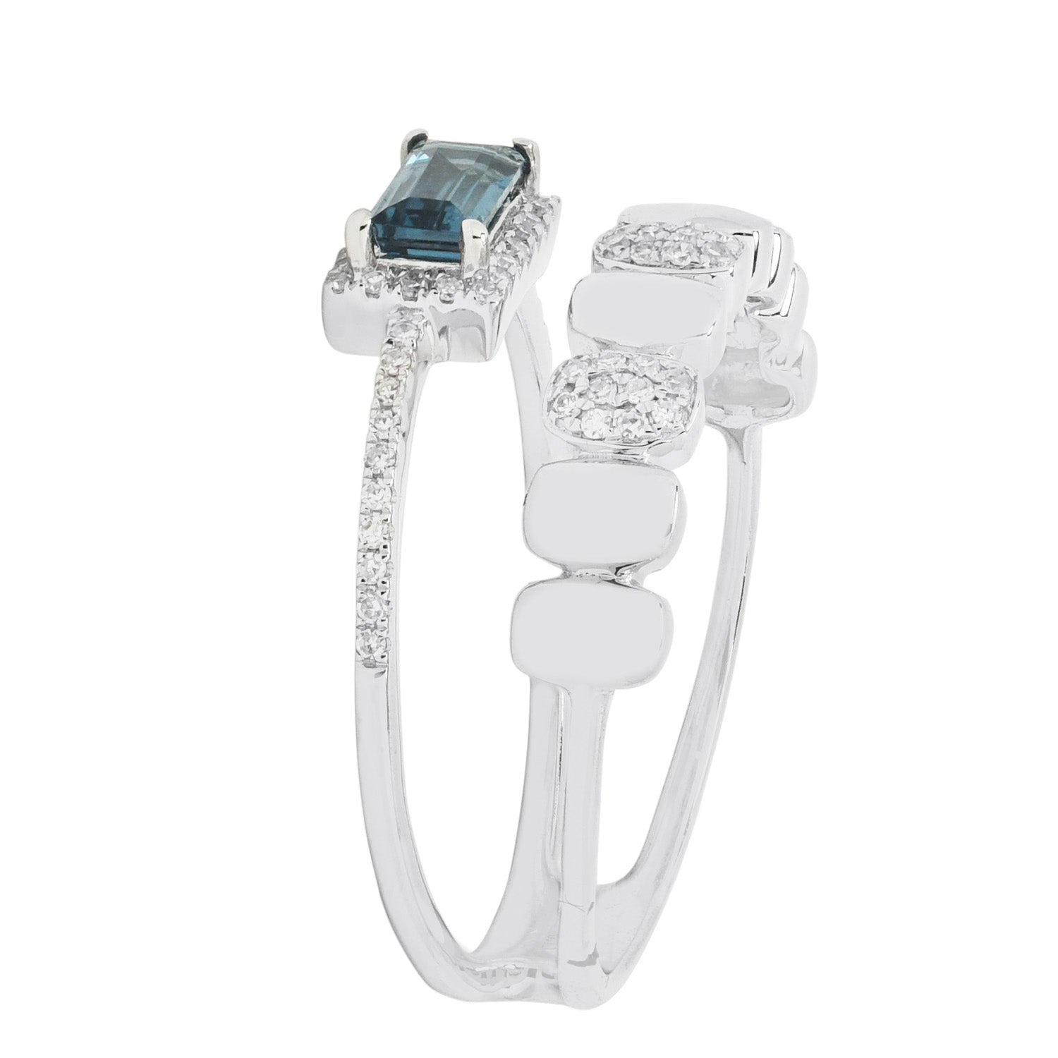 Madison L London Blue Topaz Double Band Fashion Ring with Diamonds in 14kt White Gold (1/5ct tw)