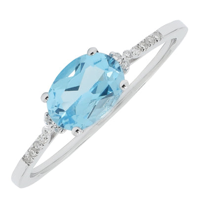 Madison L Oval Blue Topaz Ring in 14kt White Gold with Diamonds (.04ct tw)