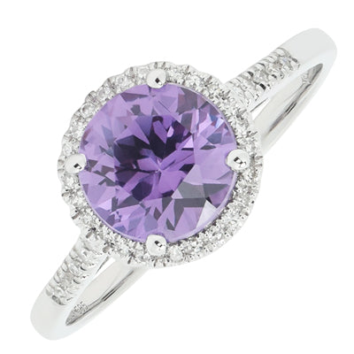 Madison L Created Alexandrite Halo Ring in 14kt White Gold with Diamonds (1/20ct tw)