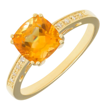 Madison L Cushion Citrine Ring in 14kt Yellow Gold with Diamonds (.03ct tw)