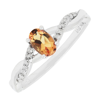 Oval Citrine Ring in 10kt White Gold with Diamonds (1/10ct tw)