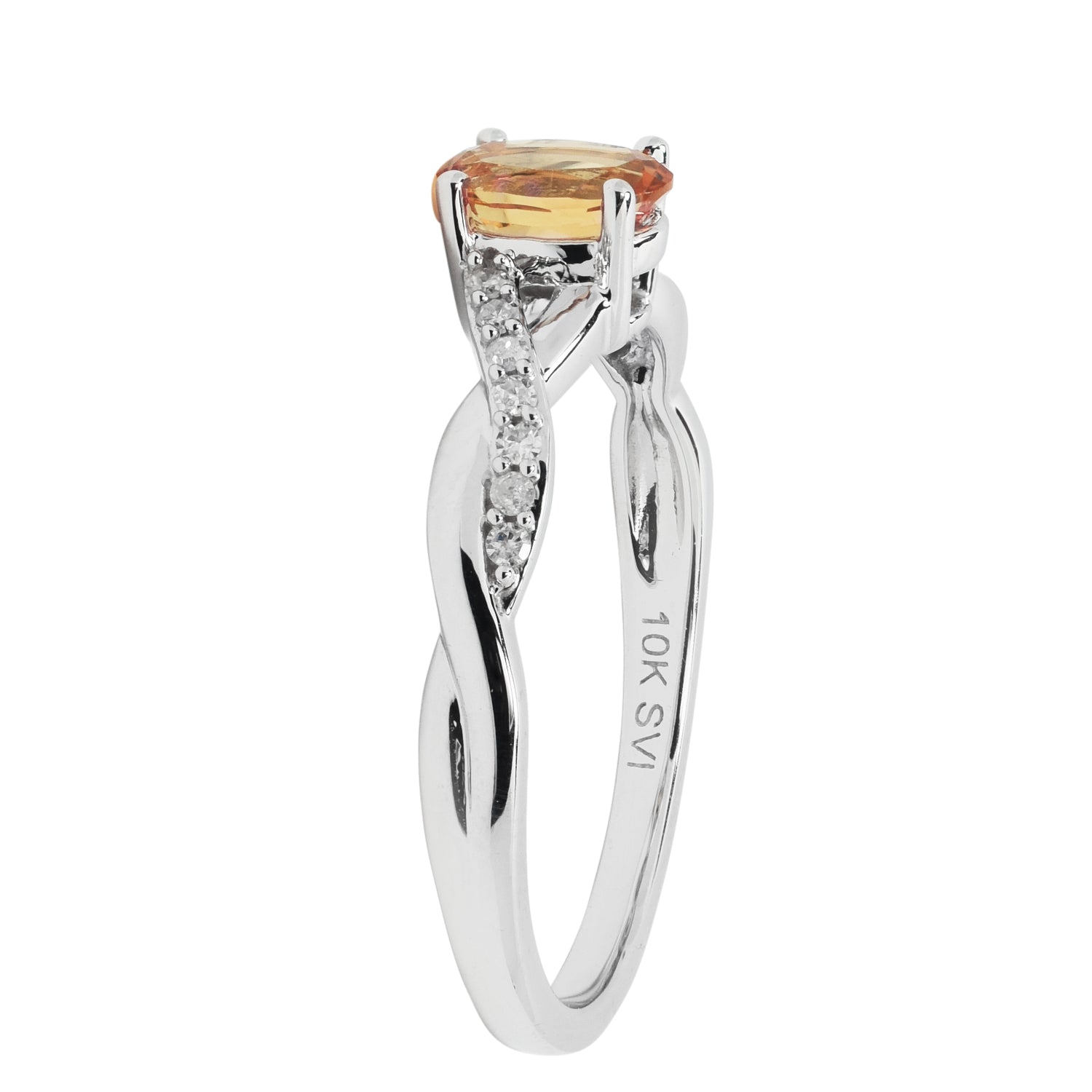 Oval Citrine Ring in 10kt White Gold with Diamonds (1/10ct tw)
