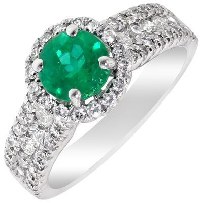 Emerald Ring in 18kt White Gold with Diamonds (7/8ct tw)