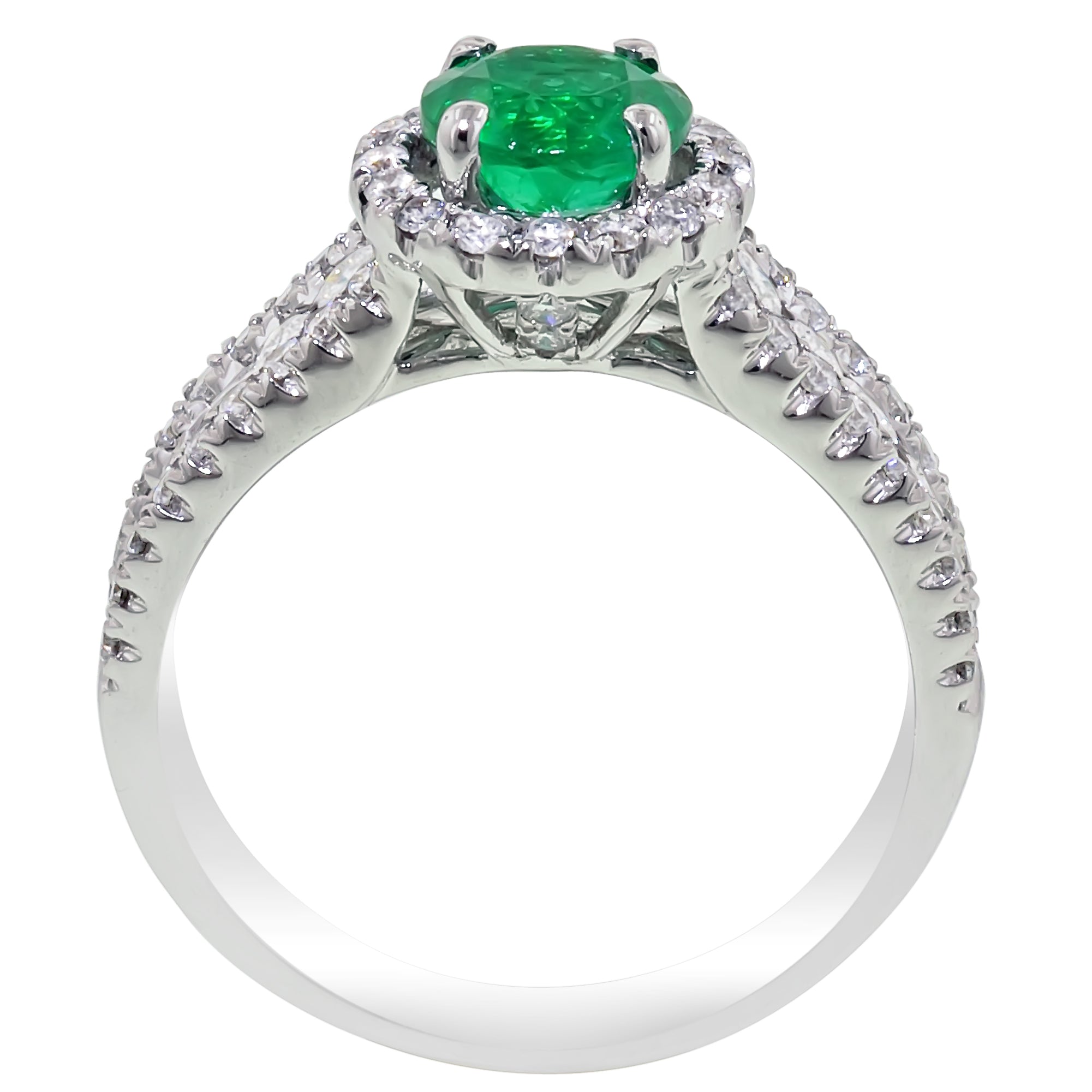 Emerald Ring in 18kt White Gold with Diamonds (7/8ct tw)