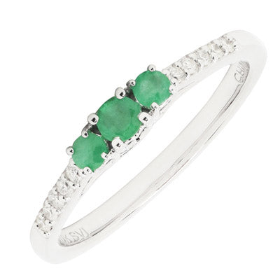Three Stone Emerald Ring in 14kt White Gold with Diamonds (1/10ct tw)