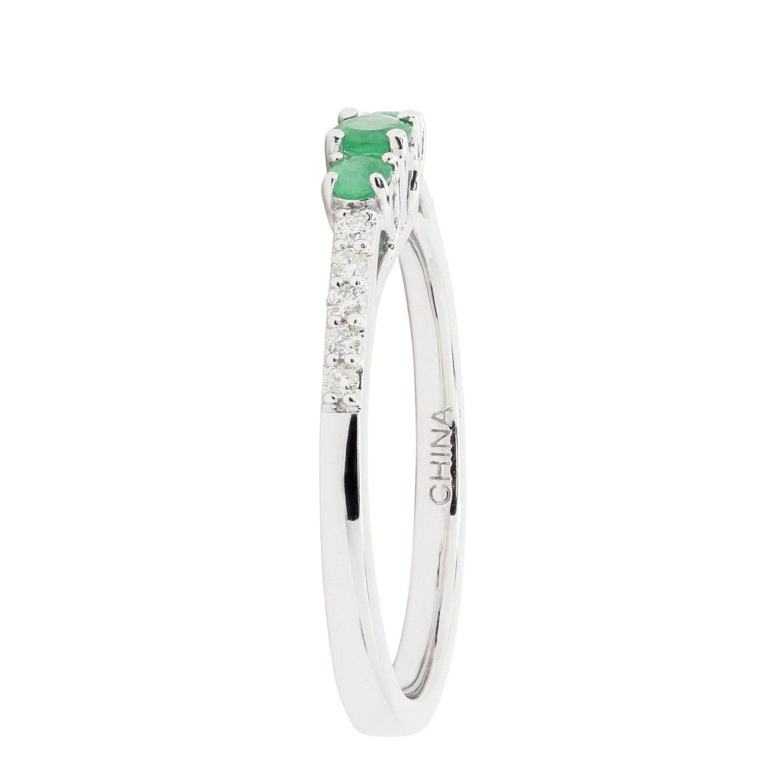 Three Stone Emerald Ring in 14kt White Gold with Diamonds (1/10ct tw)