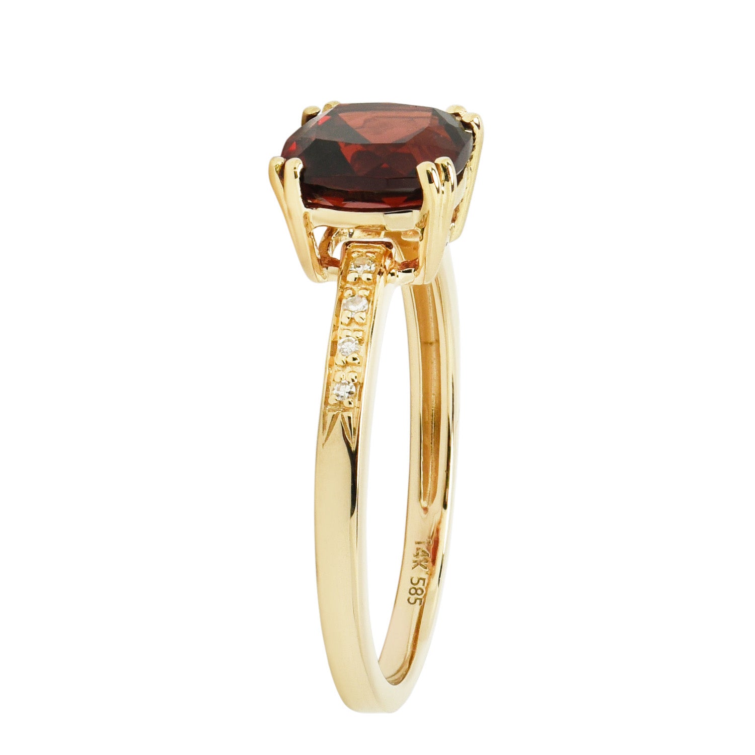 Madison L Cushion Garnet Ring in 14kt Yellow Gold with Diamonds