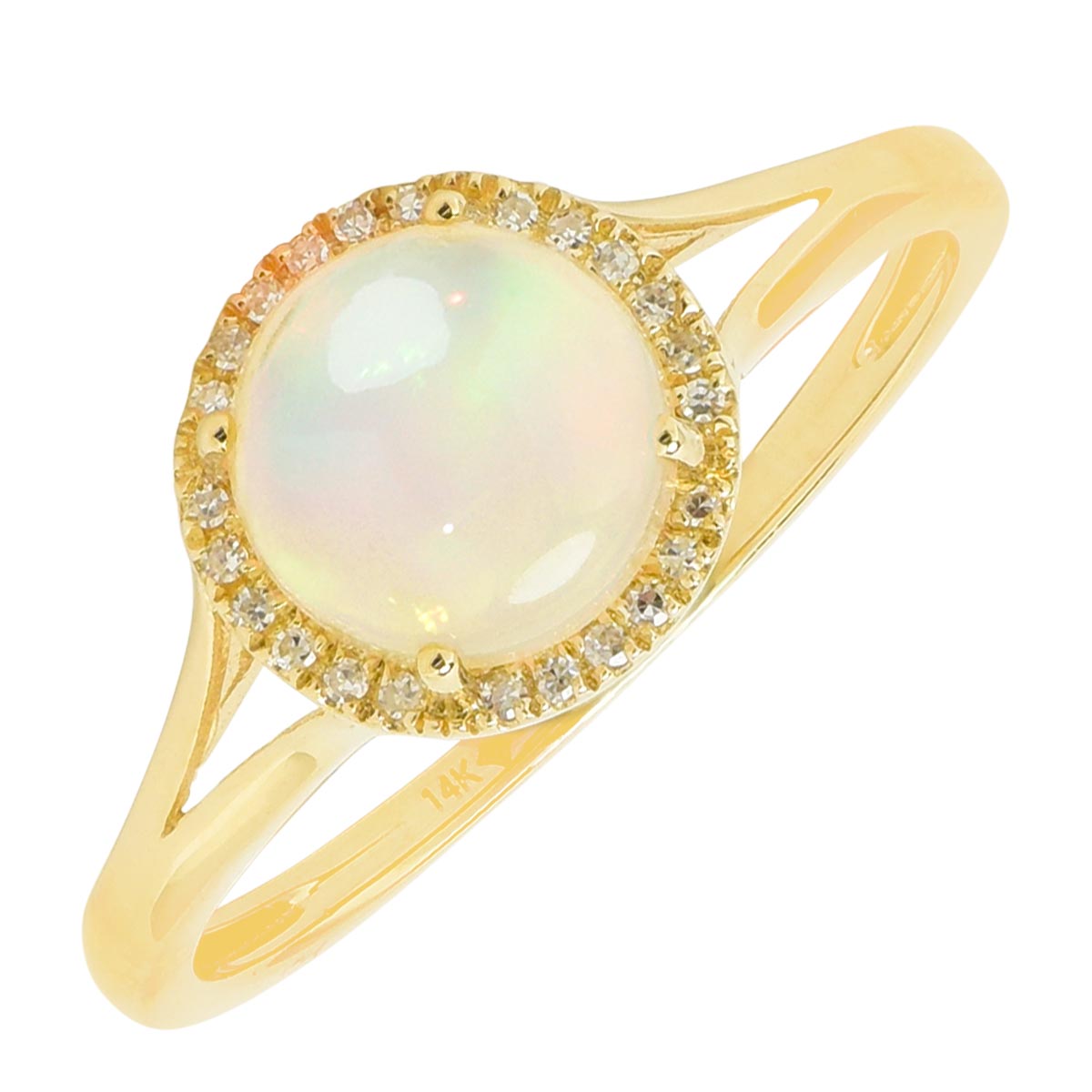 Madison L Ethiopian Opal Halo Ring in 14kt Yellow Gold with Diamonds (1/20ct tw)