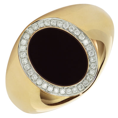 Mens Black Onyx Ring in 10kt Yellow Gold with Diamonds (1/5ct tw)