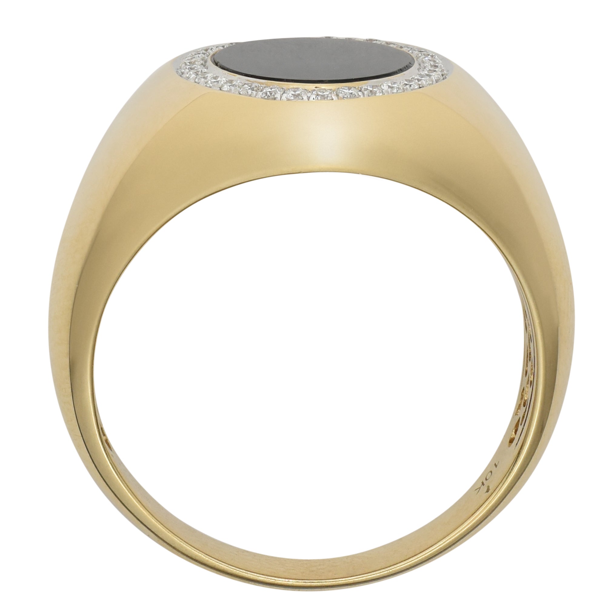 Mens Black Onyx Ring in 10kt Yellow Gold with Diamonds (1/5ct tw)