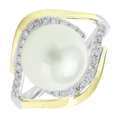White South Sea Pearl Ring in 14kt White and Yellow Gold with Diamonds (1/3ct tw) (10-11mm pearl)