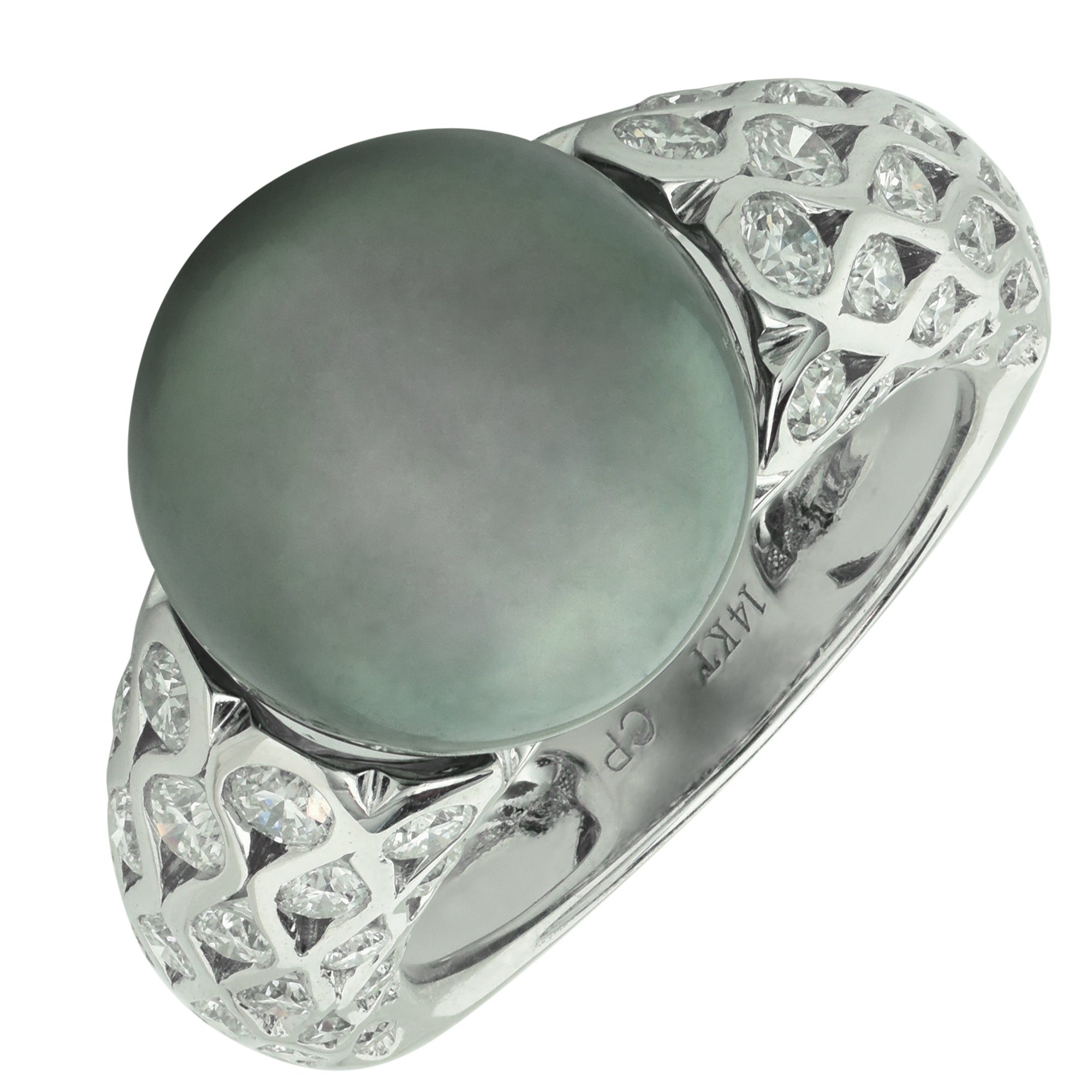 Black Tahitian Pearl Ring in 14kt White Gold with Diamonds (1 5/8ct tw) (12-13mm pearl)