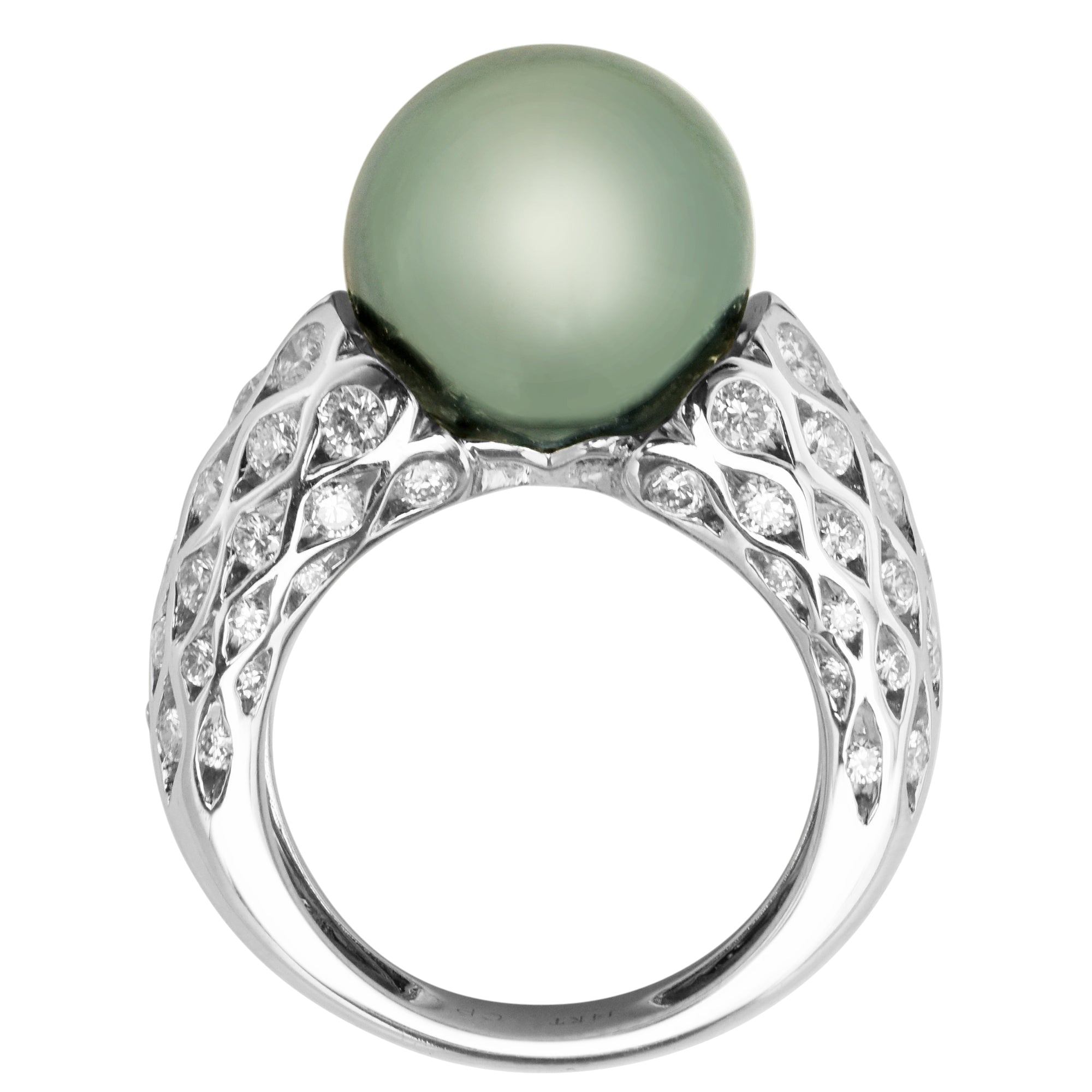 Black Tahitian Pearl Ring in 14kt White Gold with Diamonds (1 5/8ct tw) (12-13mm pearl)