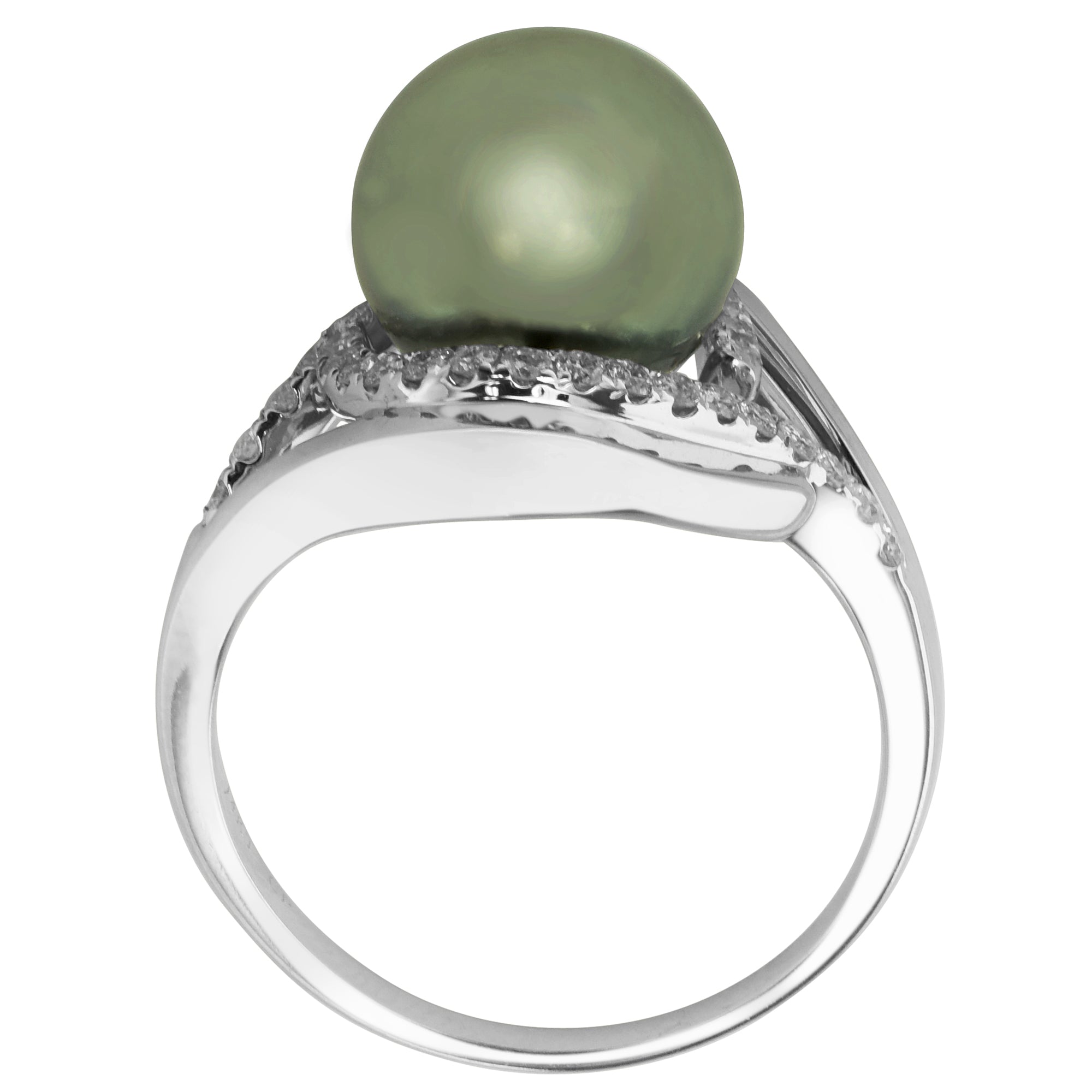 Black Tahitian Pearl Ring in 14kt White Gold with Diamonds (1/3ct tw) (10-11mm pearl)