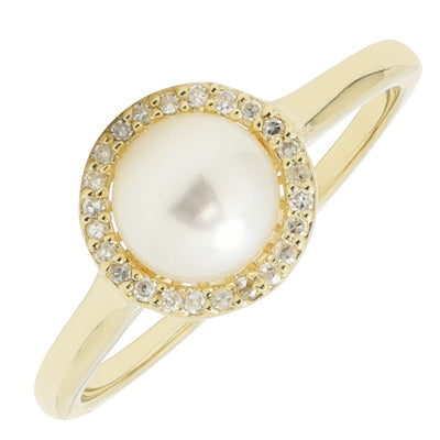 Madison L Cultured Freshwater Pearl Halo Ring in 14kt Yellow Gold with Diamonds (1/10ct tw)