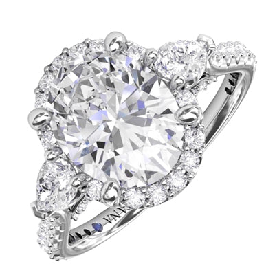 Fana Oval Diamond Halo Engagement Ring Setting With Pear-Shape Diamond Side Stones in 14kt White Gold (3/4ct tw)