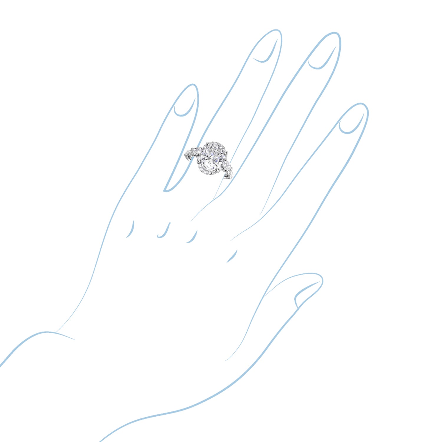 Fana Oval Diamond Halo Engagement Ring Setting With Pear-Shape Diamond Side Stones in 14kt White Gold (3/4ct tw)