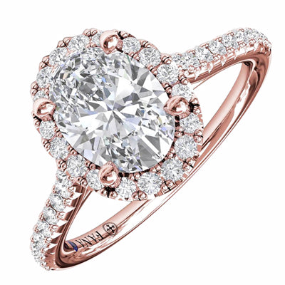 Fana Delicate Oval Shaped Halo And Pave Band Engagement Ring Setting in 14kt Rose Gold (1/3ct tw)