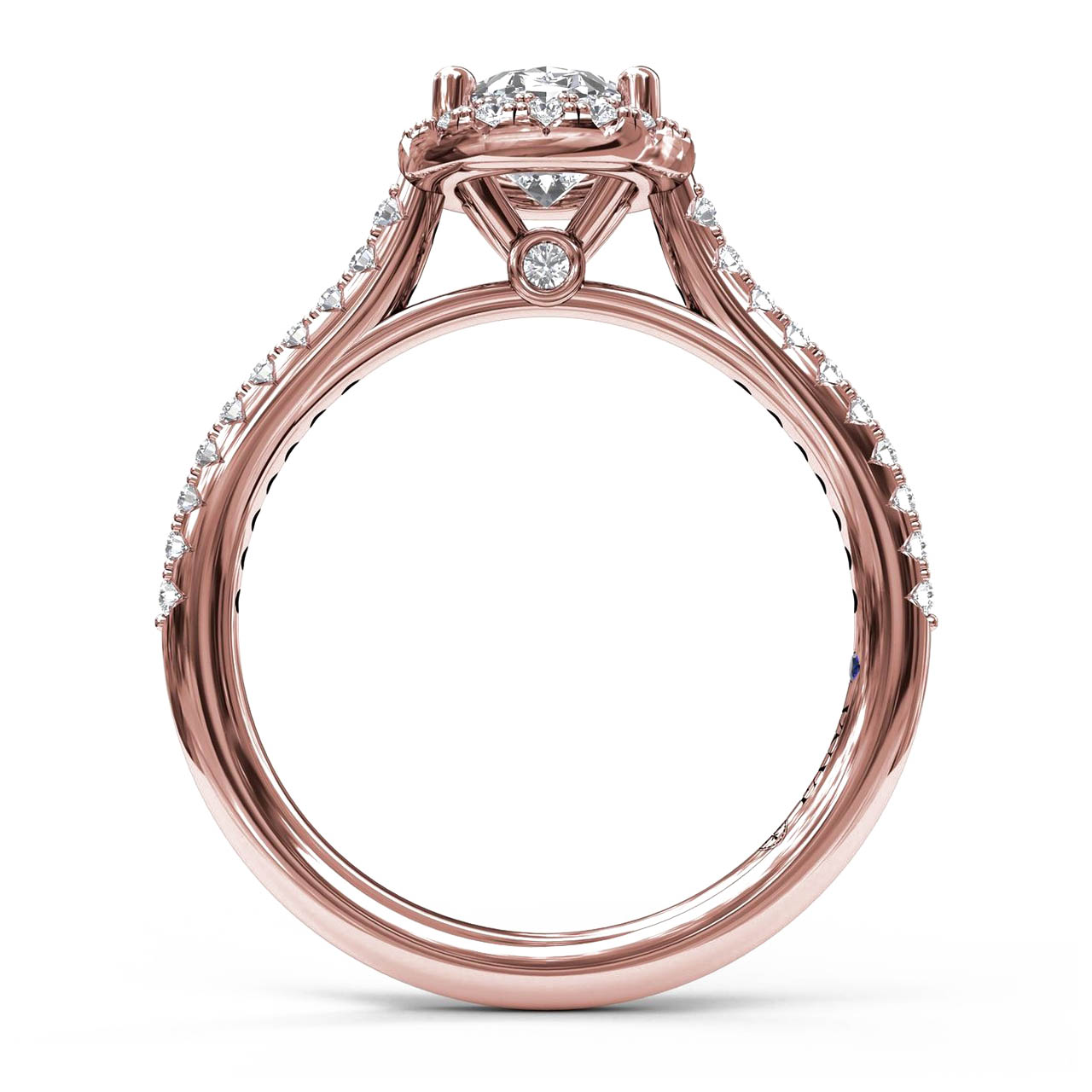Fana Delicate Oval Shaped Halo And Pave Band Engagement Ring Setting in 14kt Rose Gold (1/3ct tw)