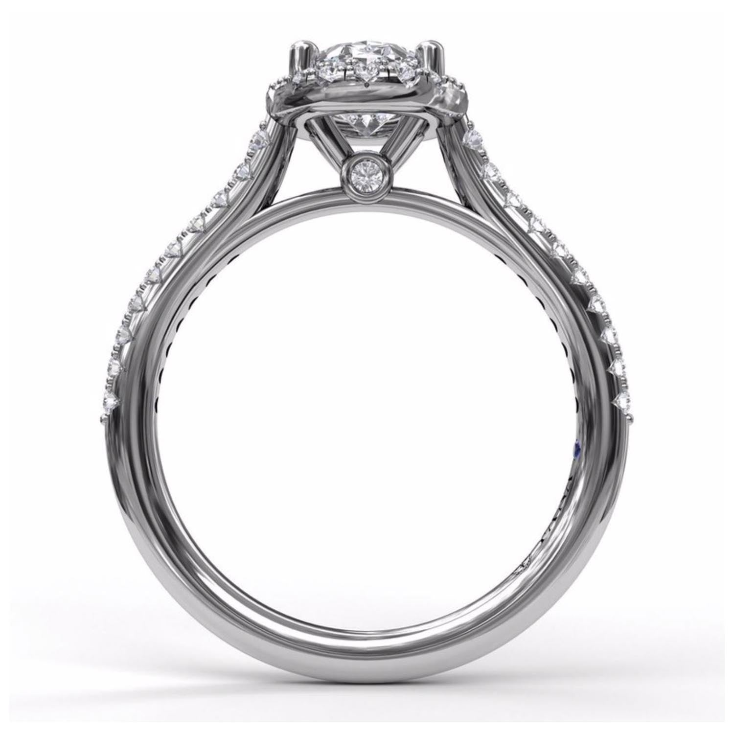 Fana Delicate Oval Shaped Halo And Pave Band Engagement Ring Setting in 14kt White Gold (1/3ct tw)