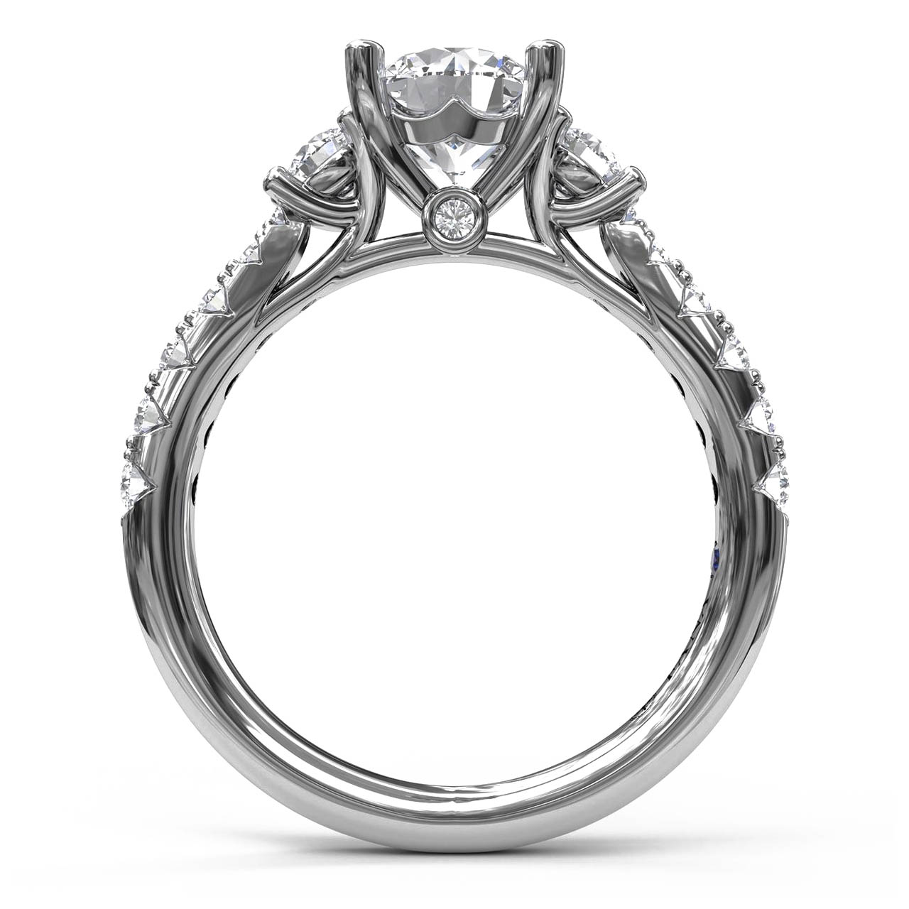 Fana Three Stone With Pave Diamond Engagement Ring Setting in 14kt White Gold (5/8ct tw)
