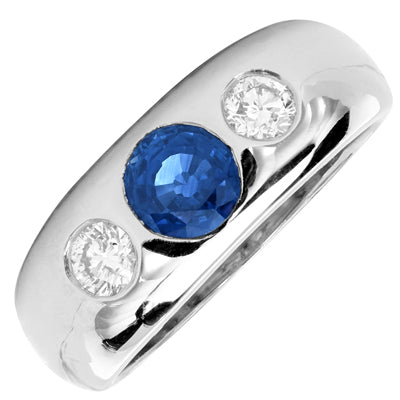 Mens Sapphire and Diamond Ring in Platinum (1/2ct tw)