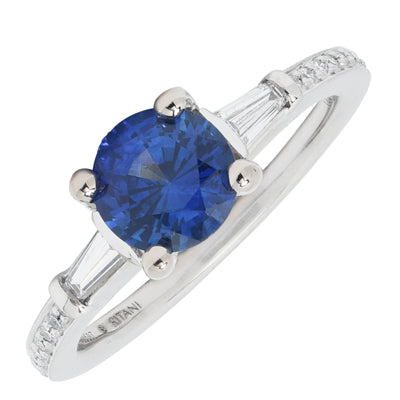 Ceylon Sapphire Ring in 14Kt White Gold with Diamonds (1/7ct tw)
