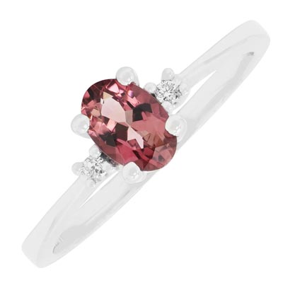 Oval Maine Pink Tourmaline Ring with Diamonds in 14kt White Gold (.03ct tw)