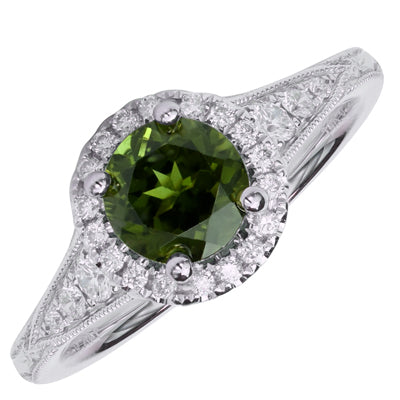 Maine Green Tourmaline Ring in 14kt White Gold with Diamonds (1/4ct tw)
