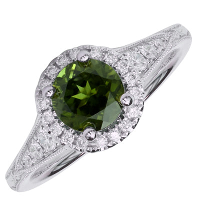 Maine Green Tourmaline Halo Ring in 14kt White Gold with Diamonds (1/4ct tw)