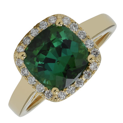Green Tourmaline Ring in 14kt Yellow Gold with Diamonds (1/10ct tw)