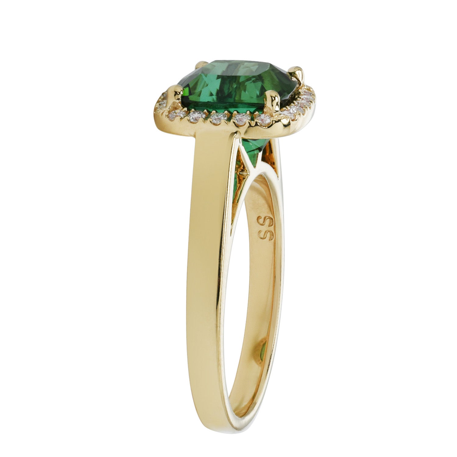 Green Tourmaline Ring in 14kt Yellow Gold with Diamonds (1/10ct tw)