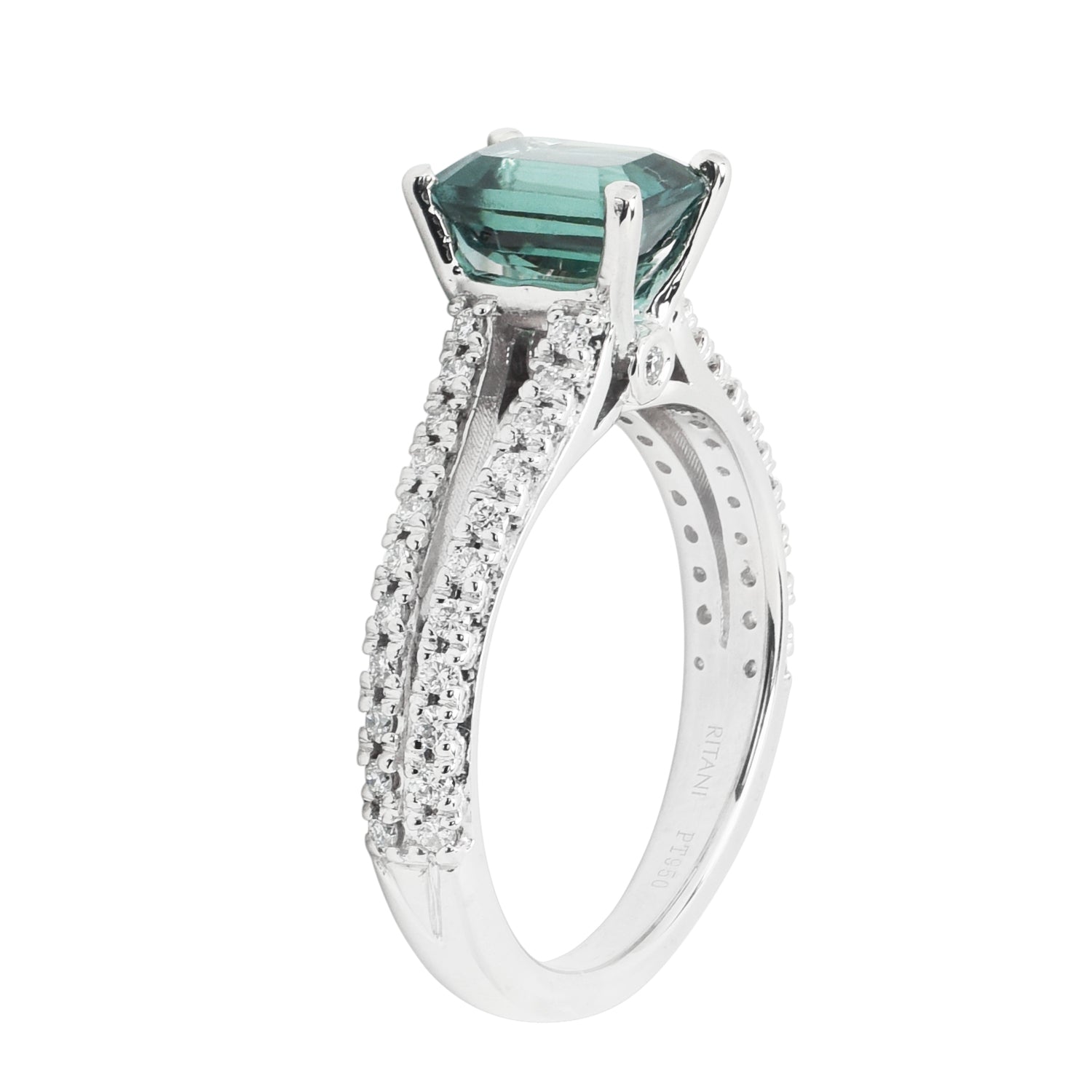 Maine Green Tourmaline Ring in Platinum with Diamonds (1/4ct tw)