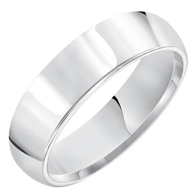 Plain Dome Comfort Fit Wedding Band in 14kt White Gold (6mm Size 8.5-12)