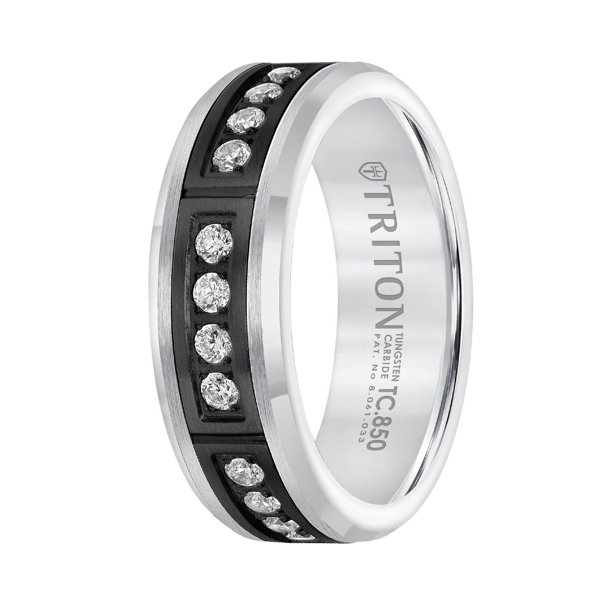 Mens Diamond Band in Black and White Tungsten (3/8ct tw)