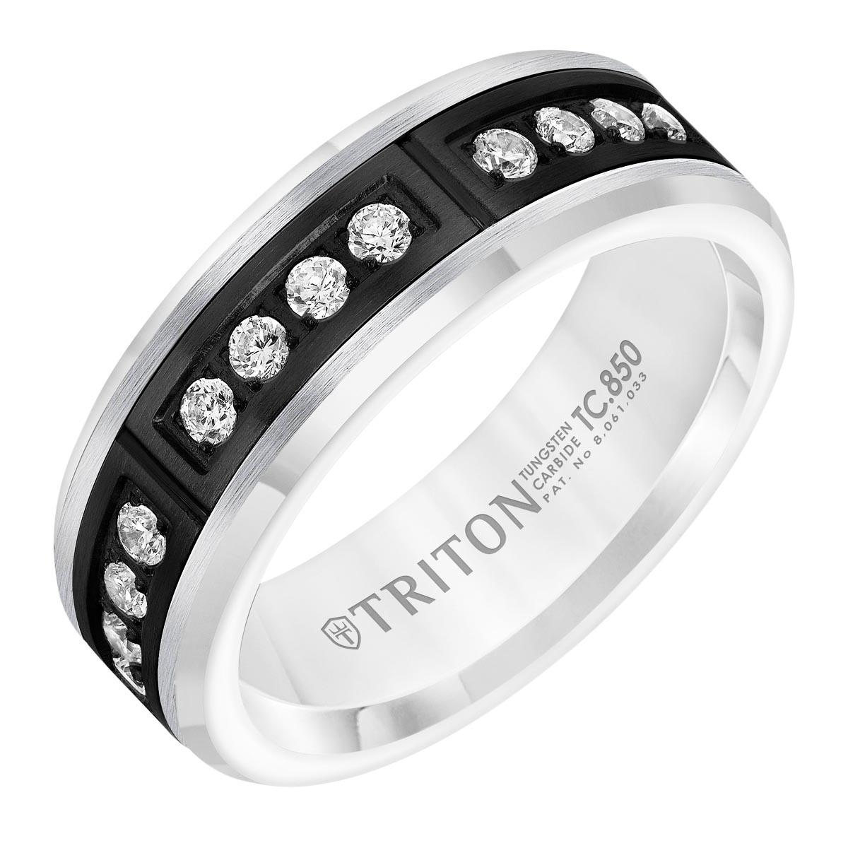 Mens Diamond Band in Black and White Tungsten (3/8ct tw)
