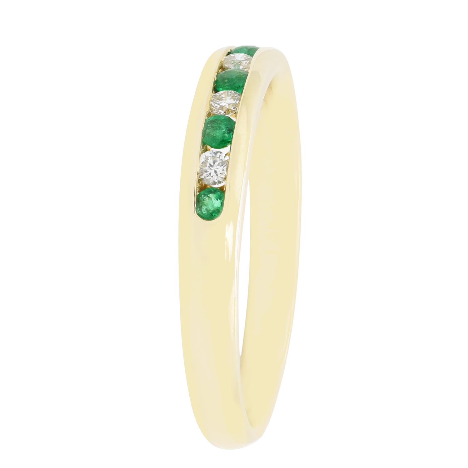 Emerald and Diamond Channel Anniversary Band in 14kt Yellow Gold (.08ct tw)