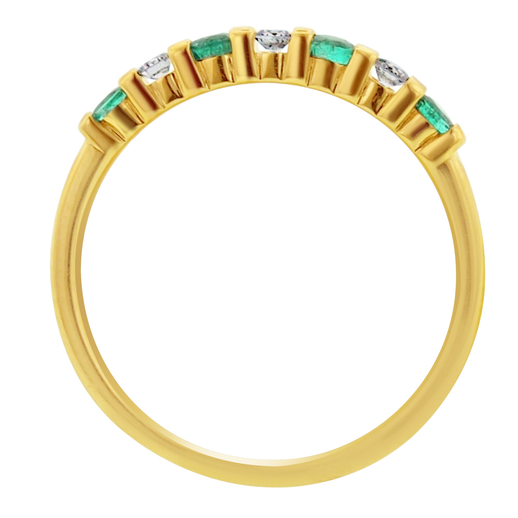 Emerald and Diamond Bar Set Anniversary Band in 14kt Yellow Gold (1/10ct tw)